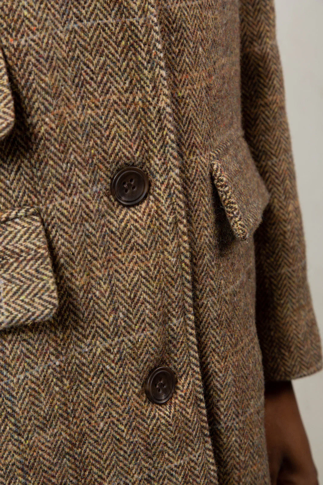 Brown herringbone box checked wool blend long coat - Image 6