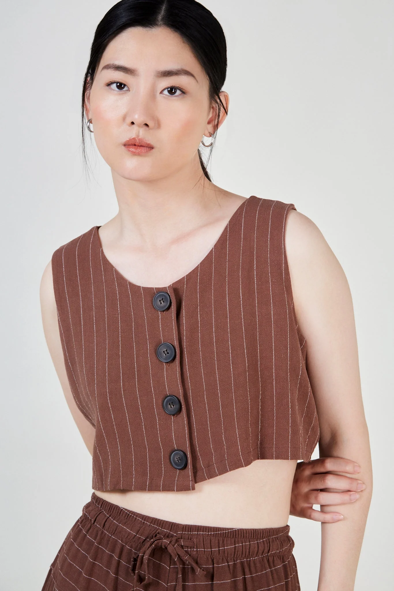 Brown pinstripe button front tank - Image 3