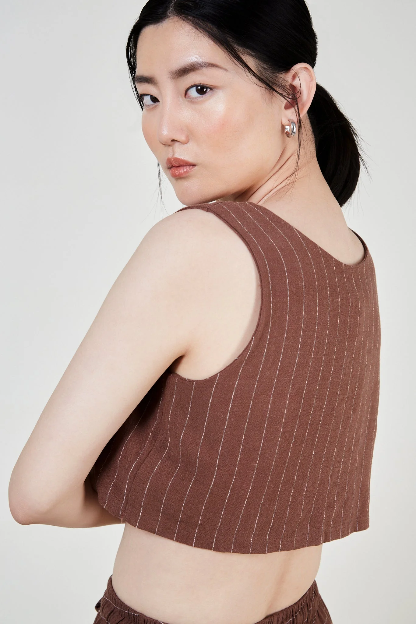 Brown pinstripe button front tank - Image 4