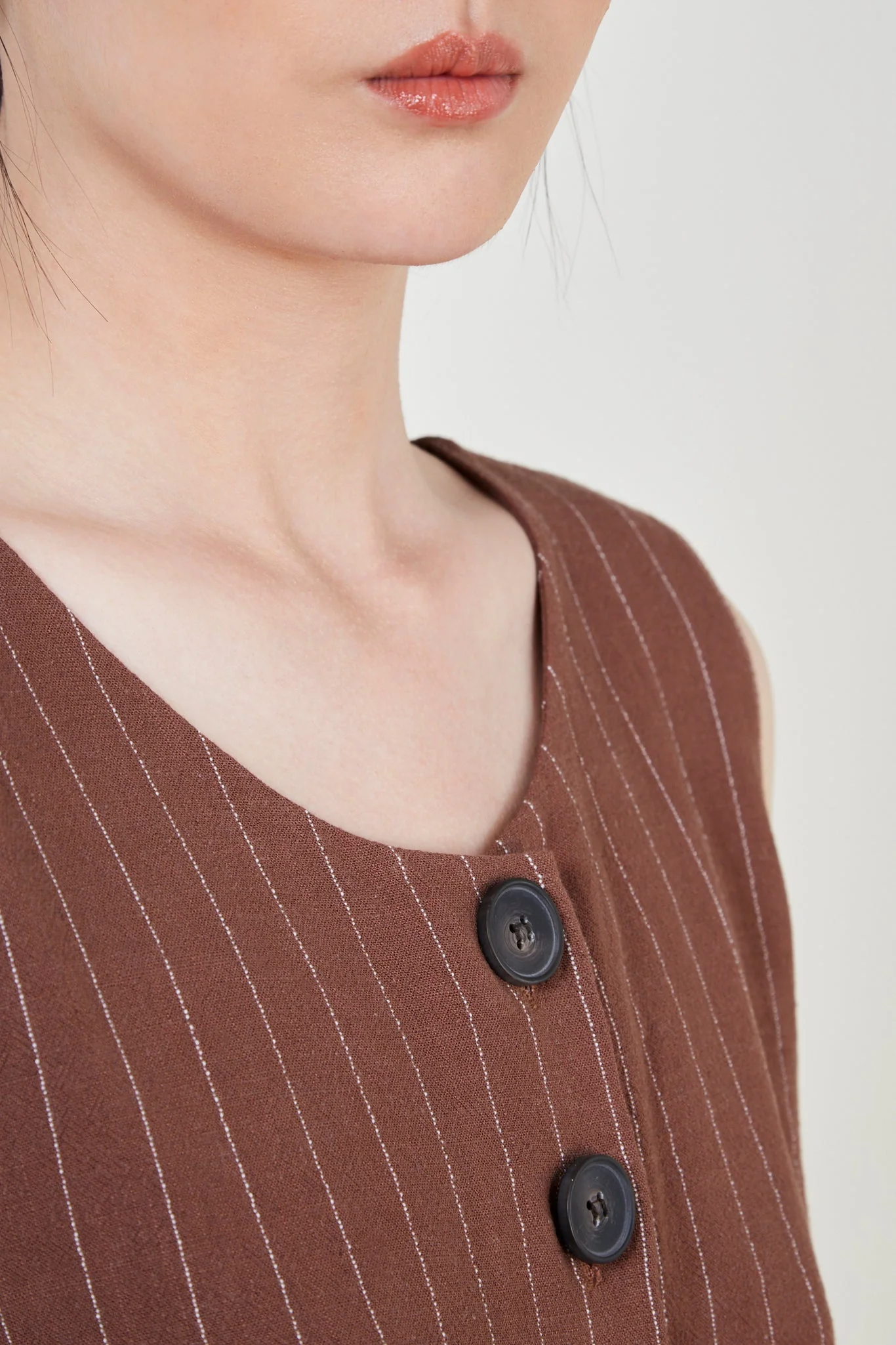 Brown pinstripe button front tank - Image 5