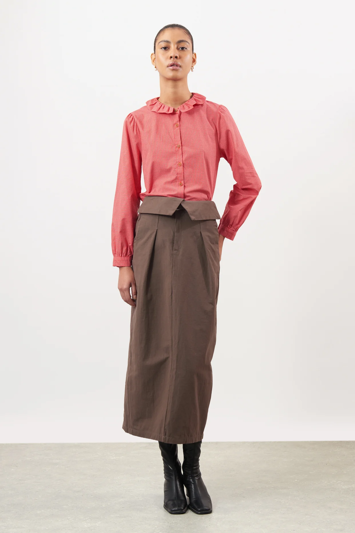 Brown pure cotton paper bag waist skirt - Image 4