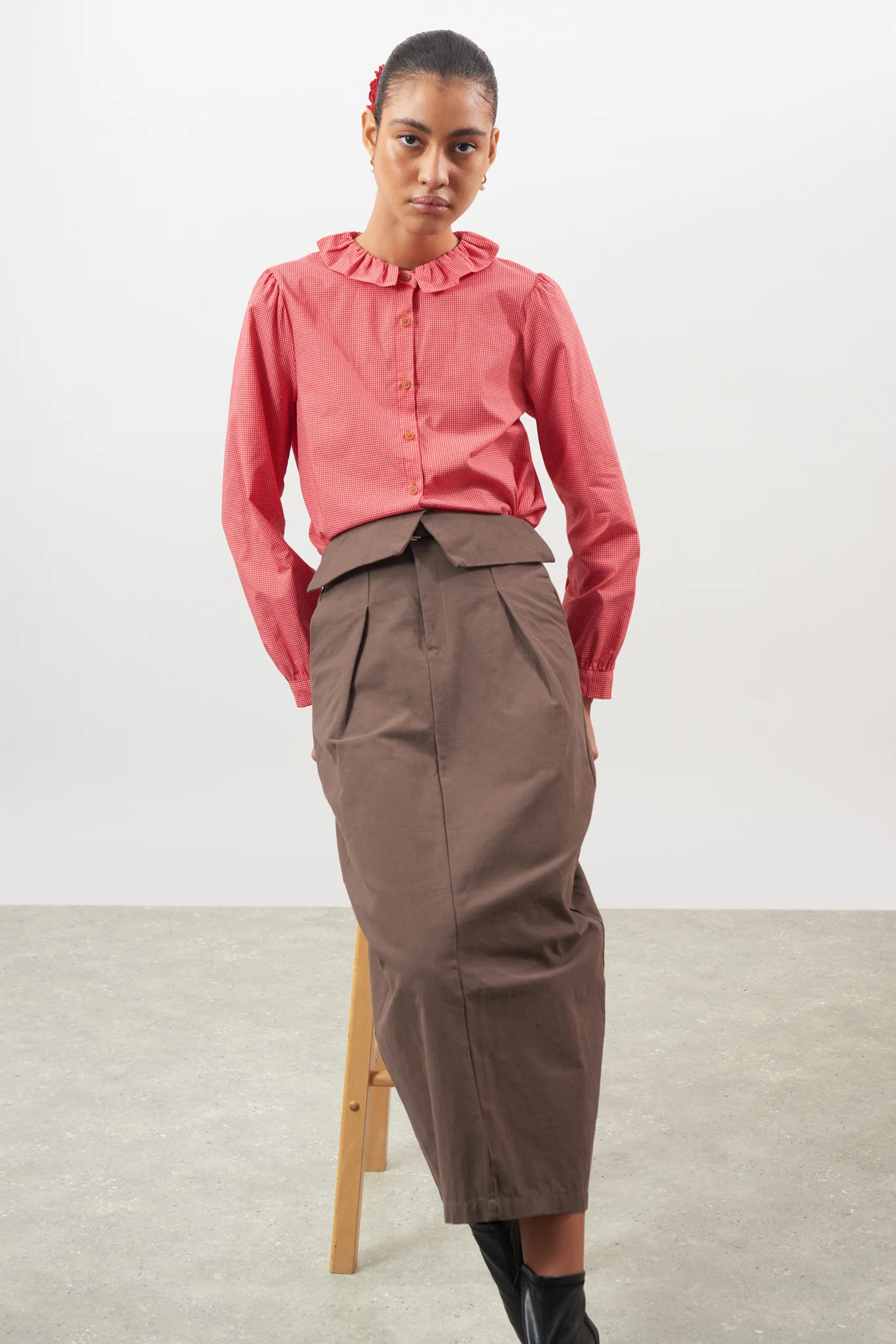 Brown pure cotton paper bag waist skirt - Image 5