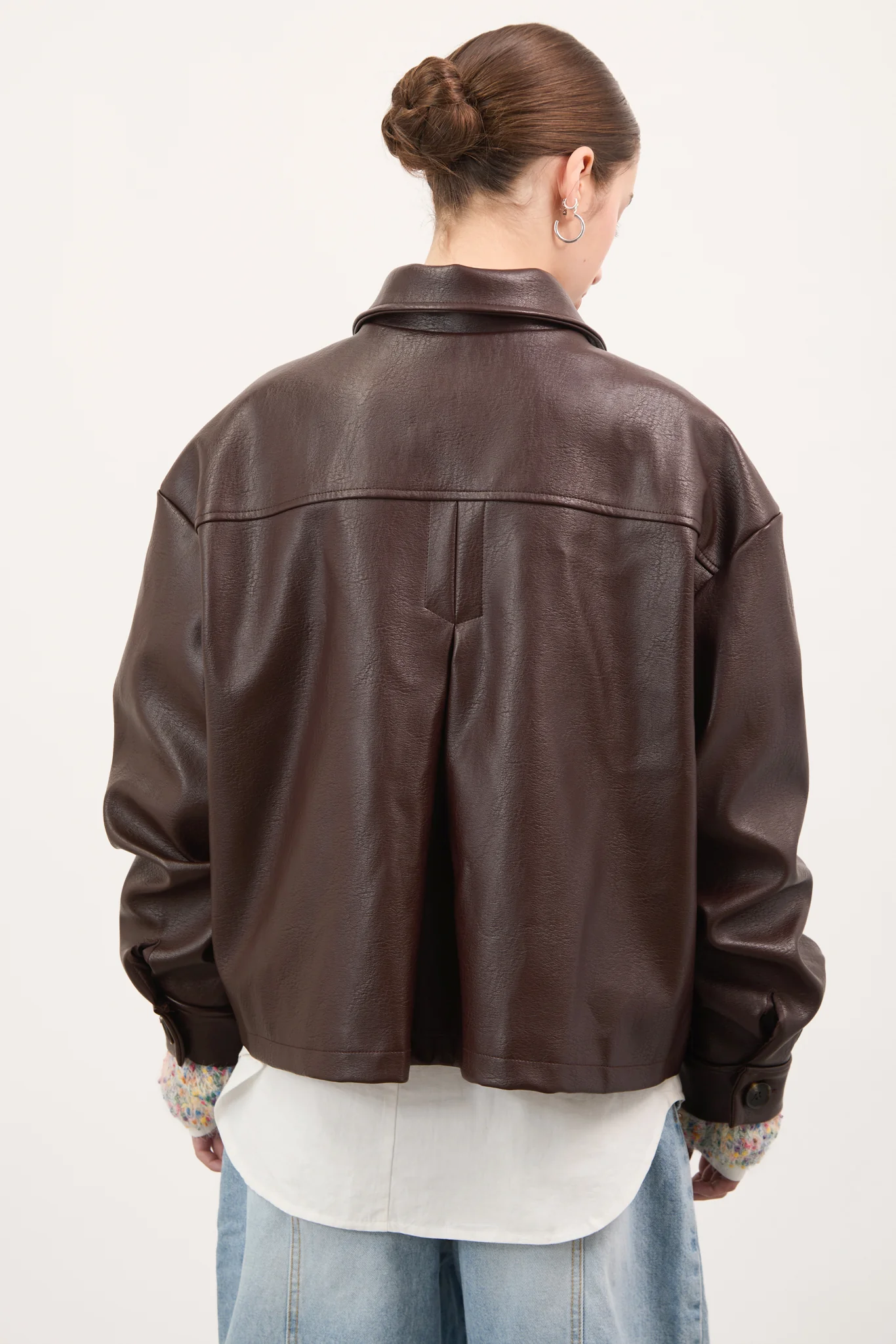 Brown vegan leather button up short jacket - Image 4