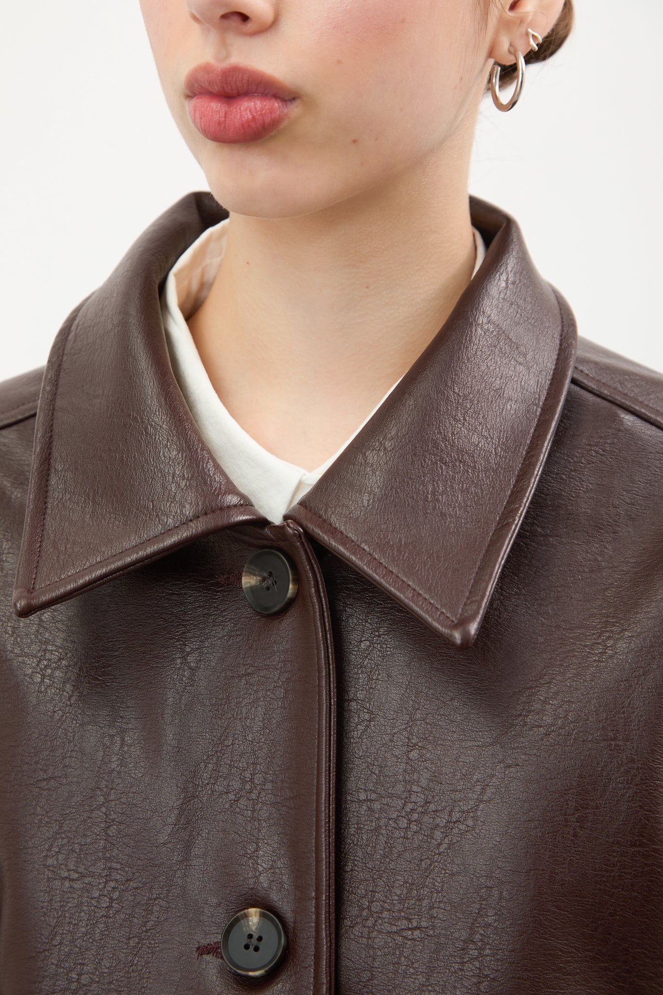 Brown vegan leather button up short jacket - Image 5