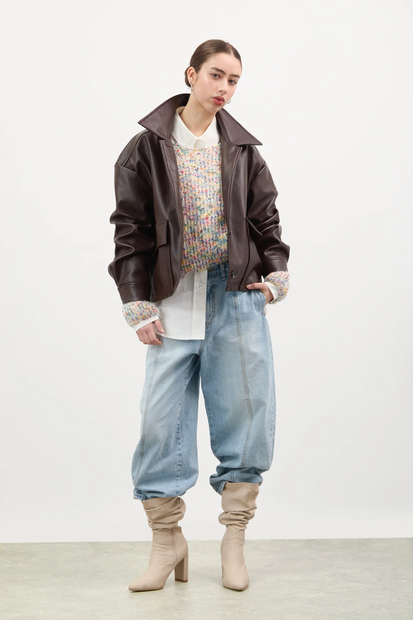 Brown vegan leather button up short jacket - Image 6