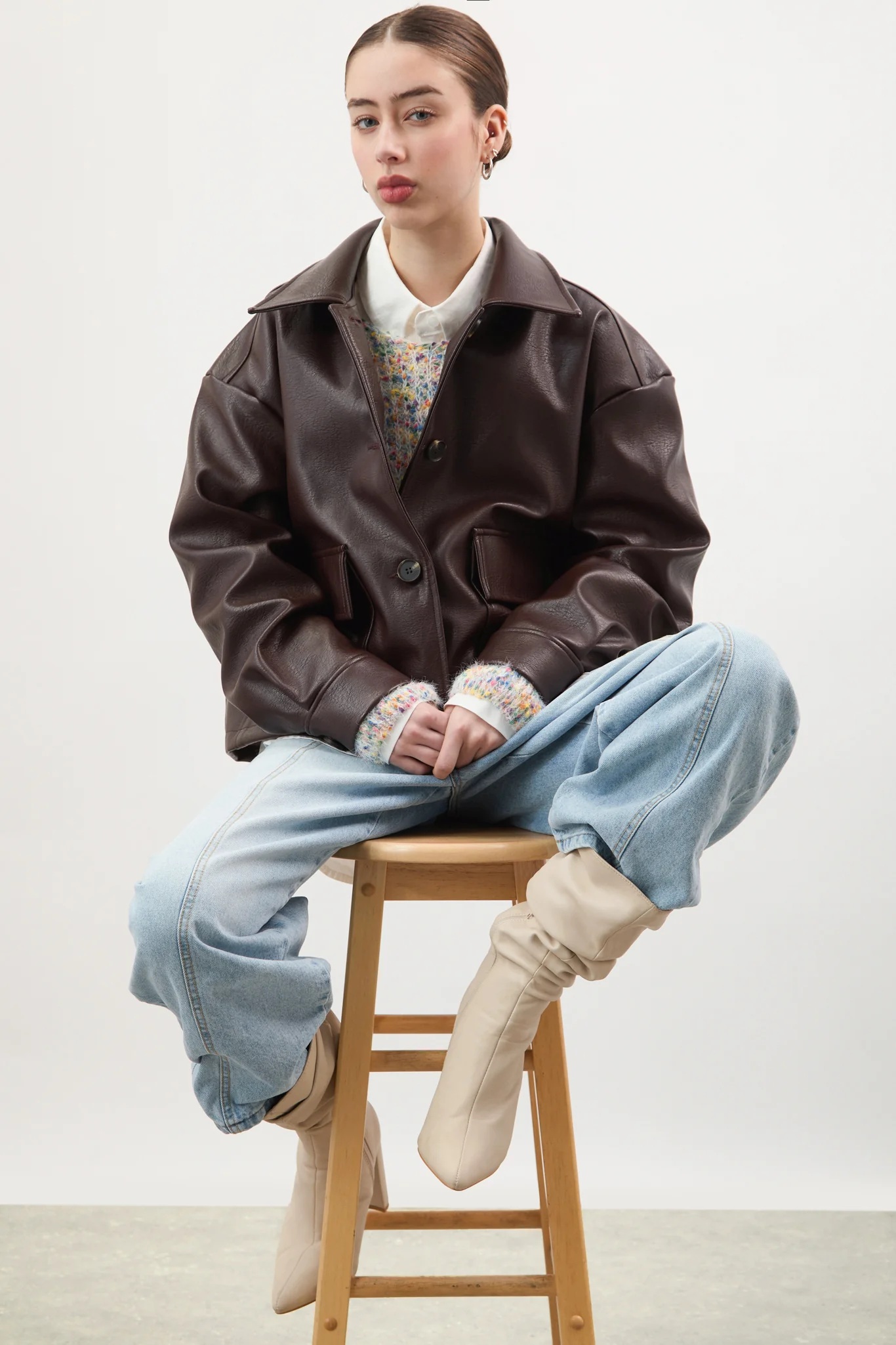 Brown vegan leather button up short jacket - Image 7