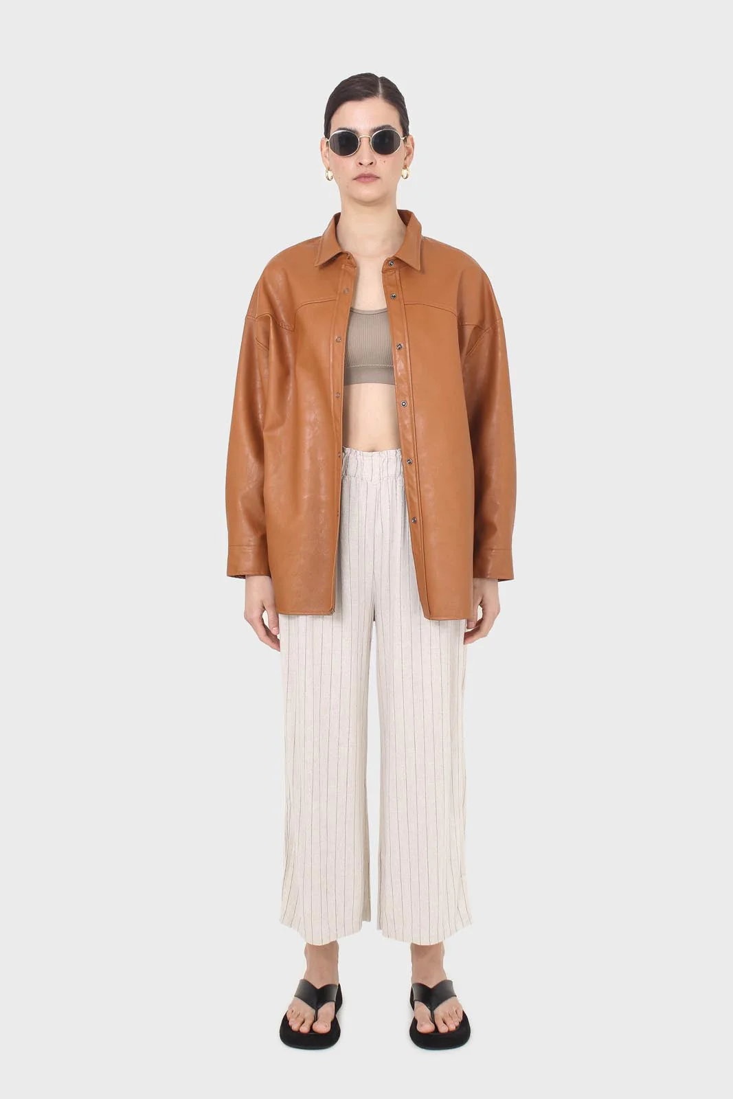 Camel vegan leather oversized shirt - Image 8