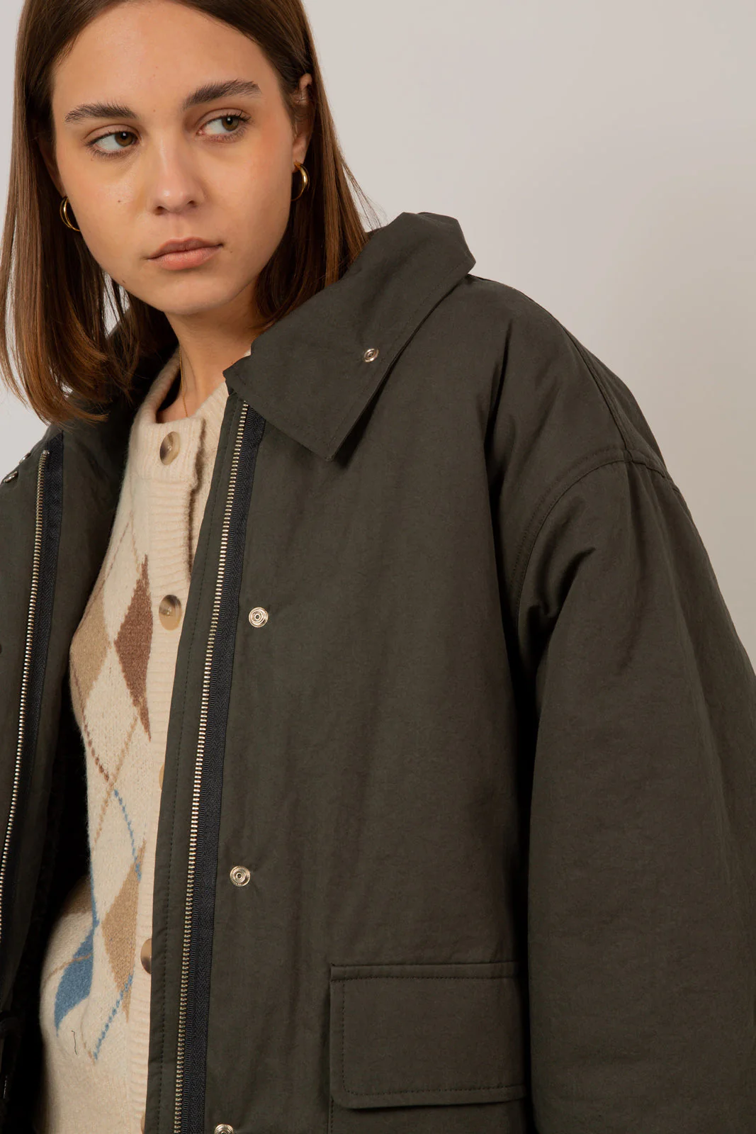 Charcoal teddy lined cinch back parka - Image 10