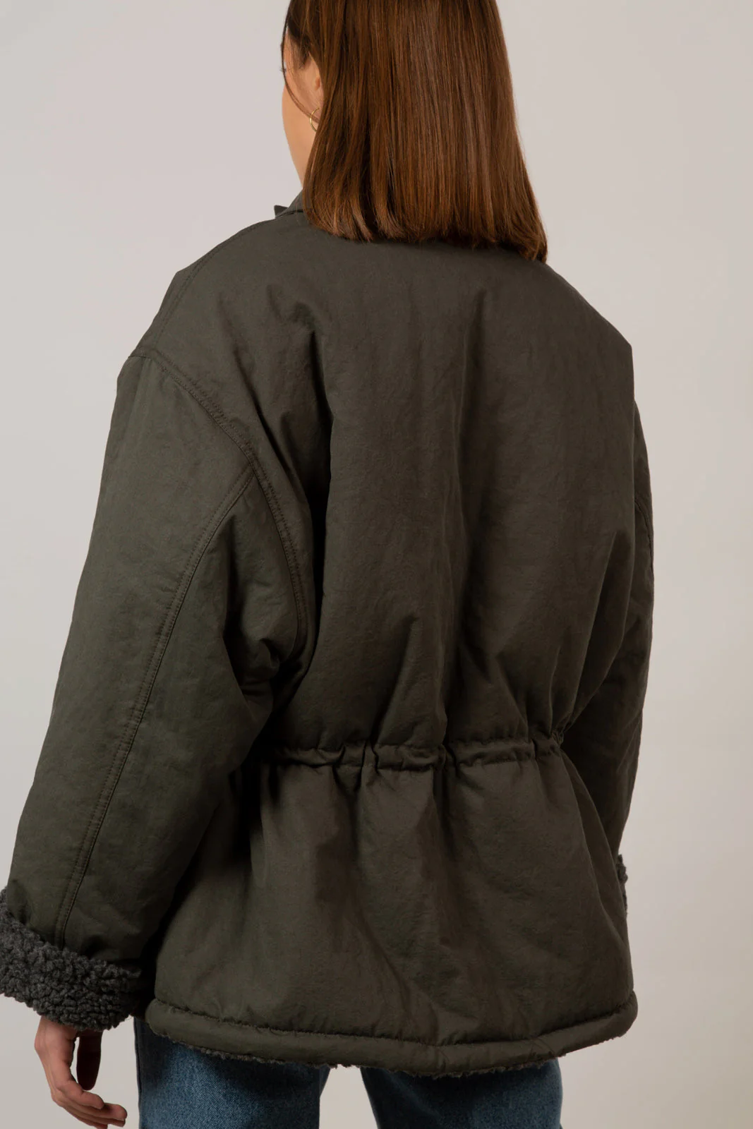 Charcoal teddy lined cinch back parka - Image 4