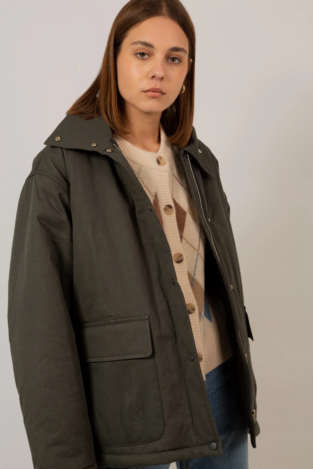 Charcoal teddy lined cinch back parka - Image 9
