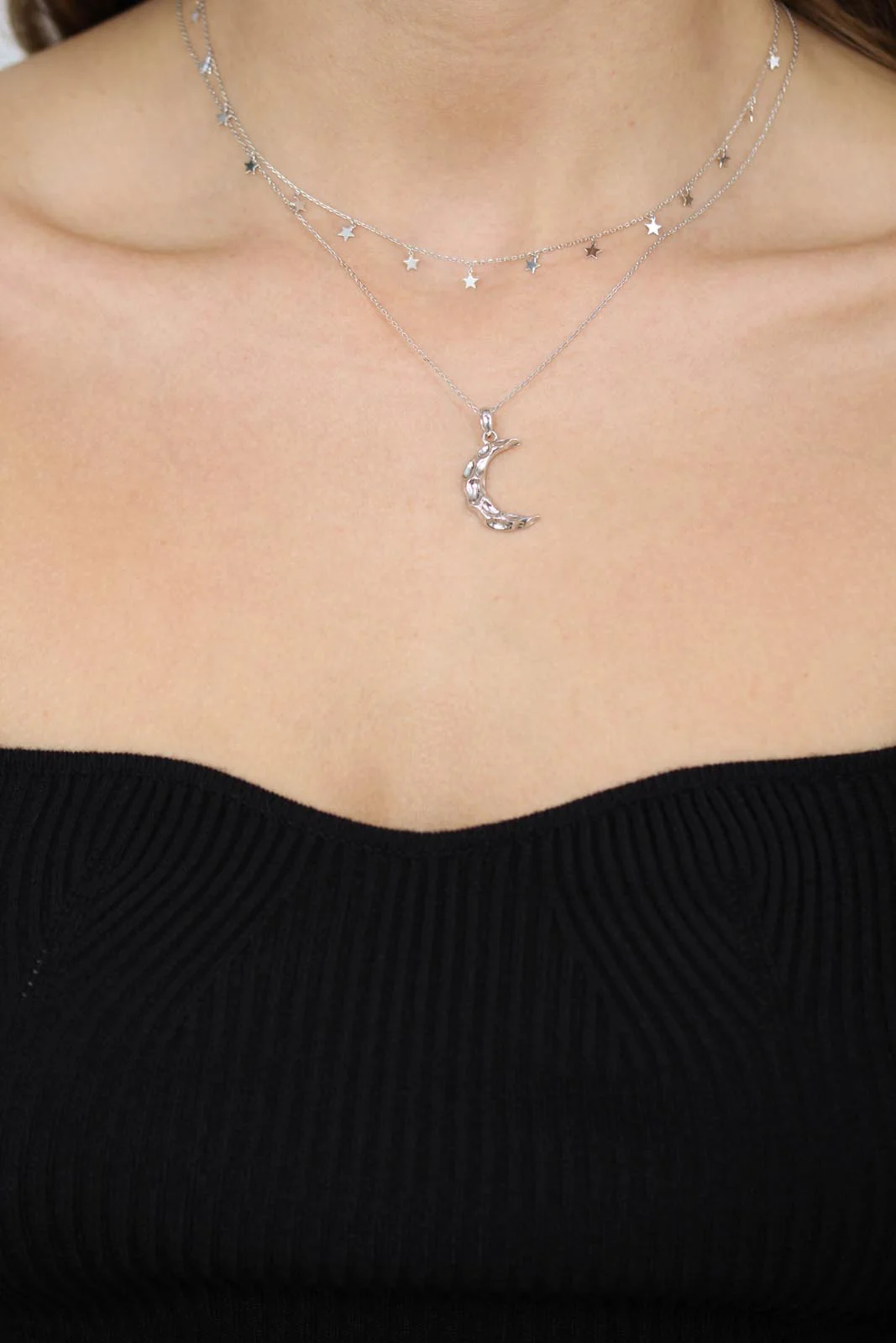 Charm necklace - Silver dangling stars - Image 4