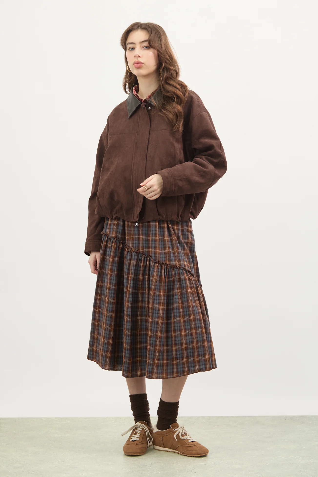 Chocolate brown suede vegan leather collar jacket - Image 4