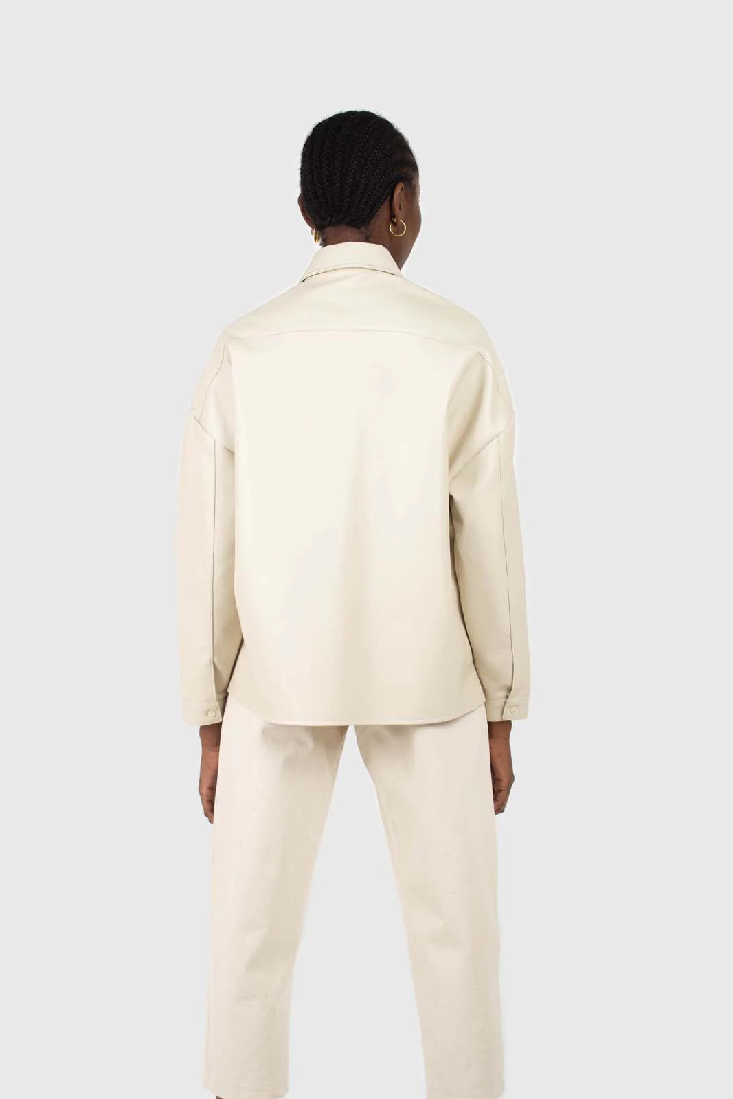 Cream vegan leather oversized shirt jacket - Image 4