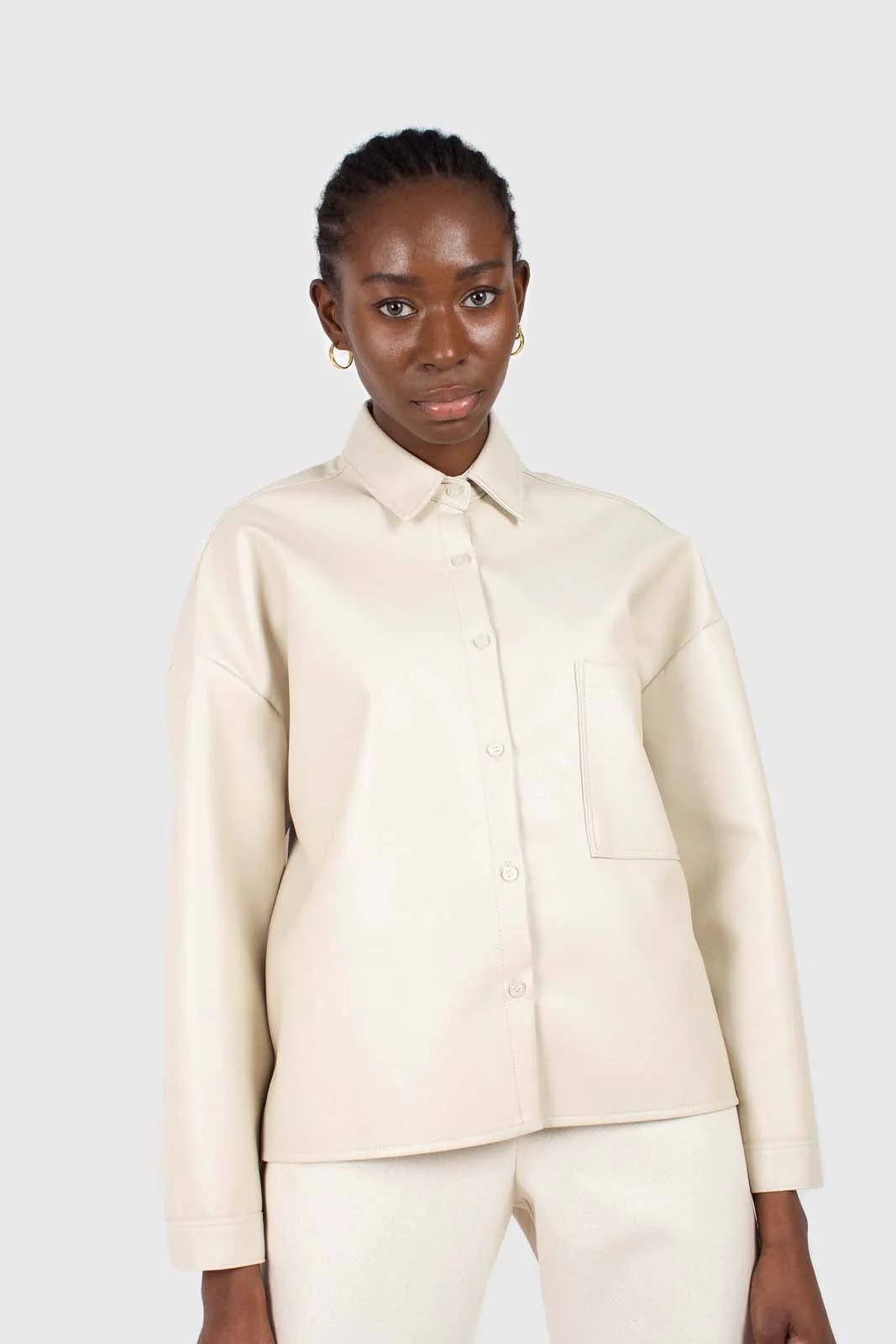 Cream vegan leather oversized shirt jacket - Image 5