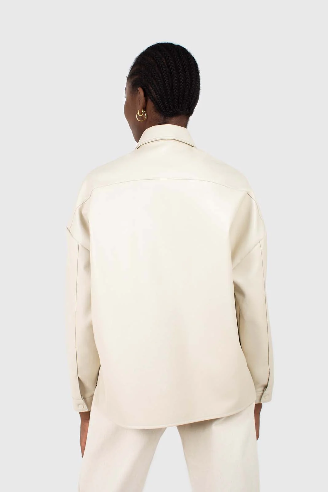 Cream vegan leather oversized shirt jacket - Image 6