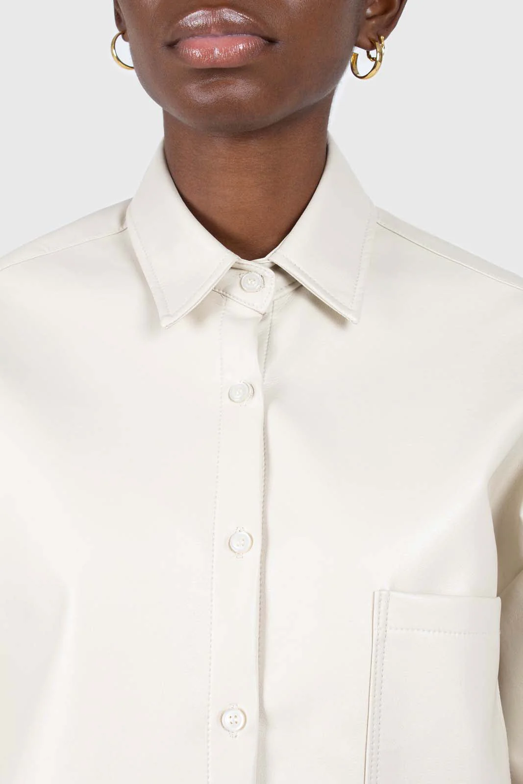 Cream vegan leather oversized shirt jacket - Image 7