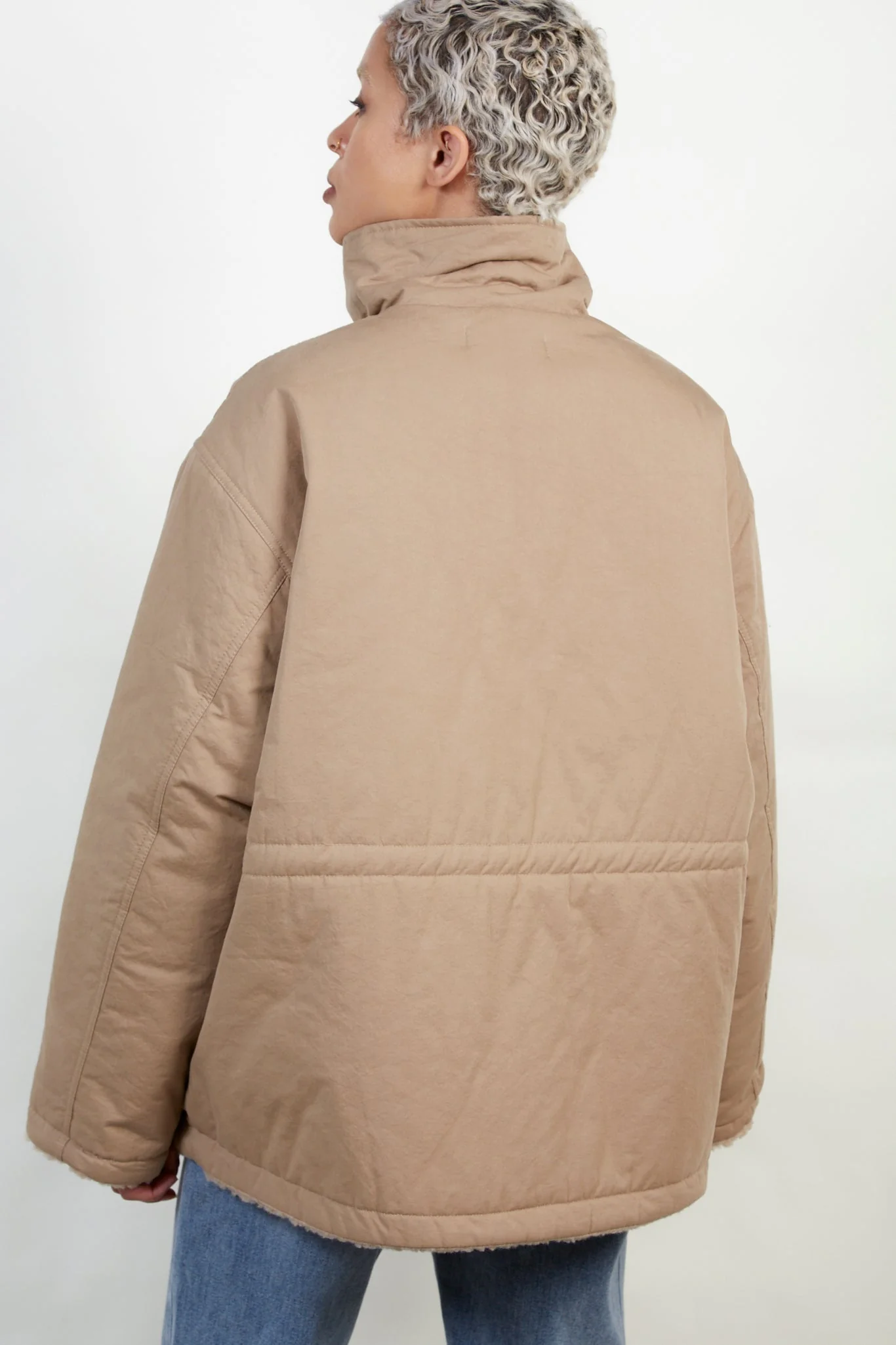 Dark beige teddy lined cinch back parka - Image 3
