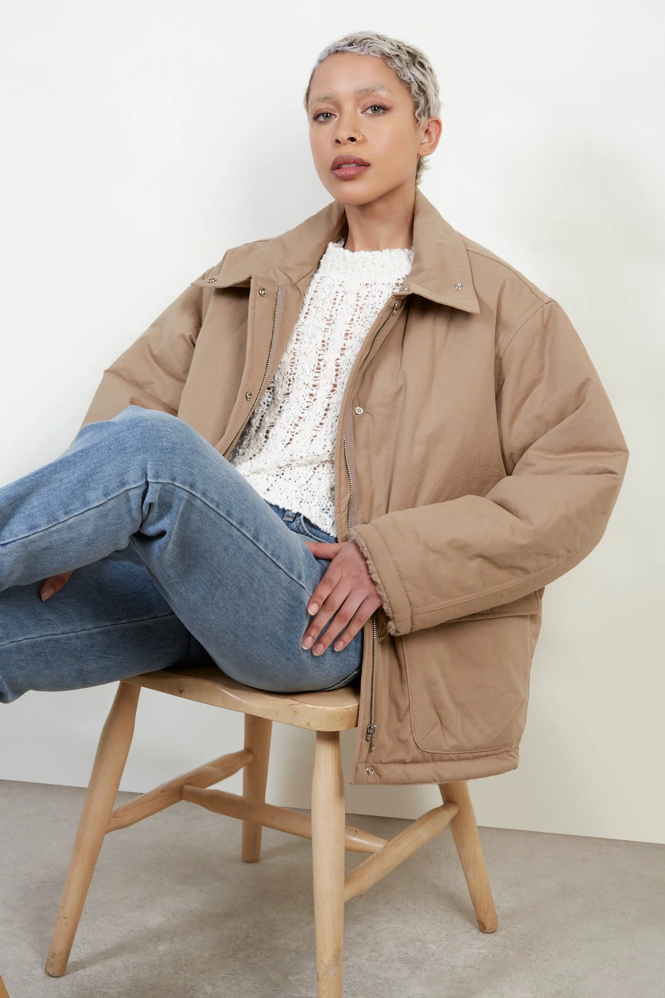 Dark beige teddy lined cinch back parka - Image 5