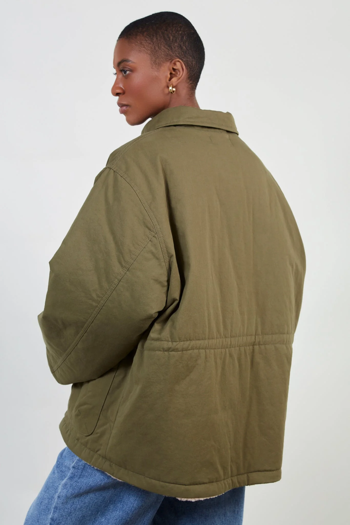 Dark khaki teddy lined cinch back parka - Image 4