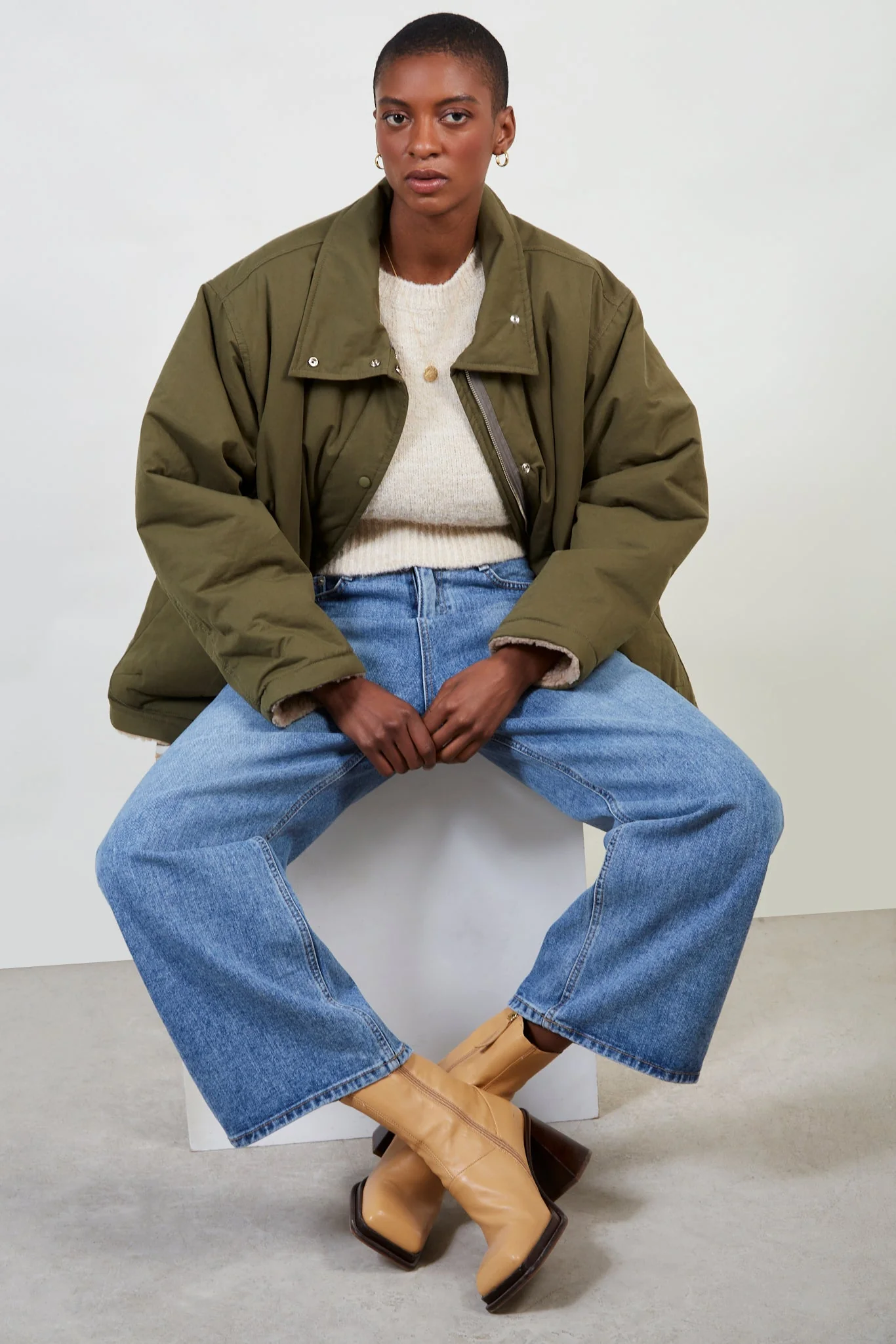 Dark khaki teddy lined cinch back parka - Image 7