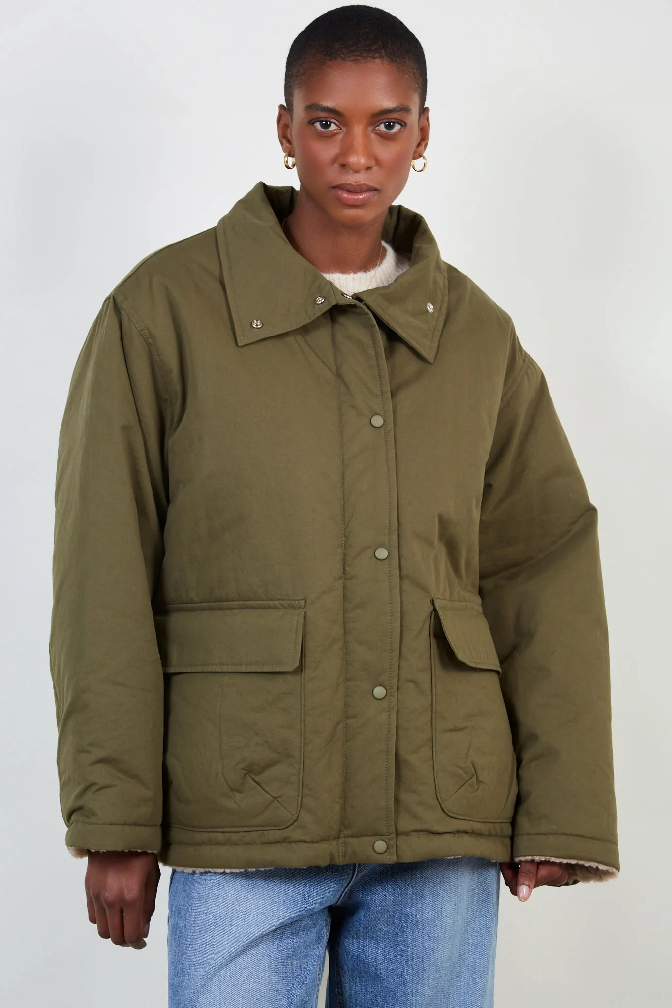 Dark khaki teddy lined cinch back parka - Image 8