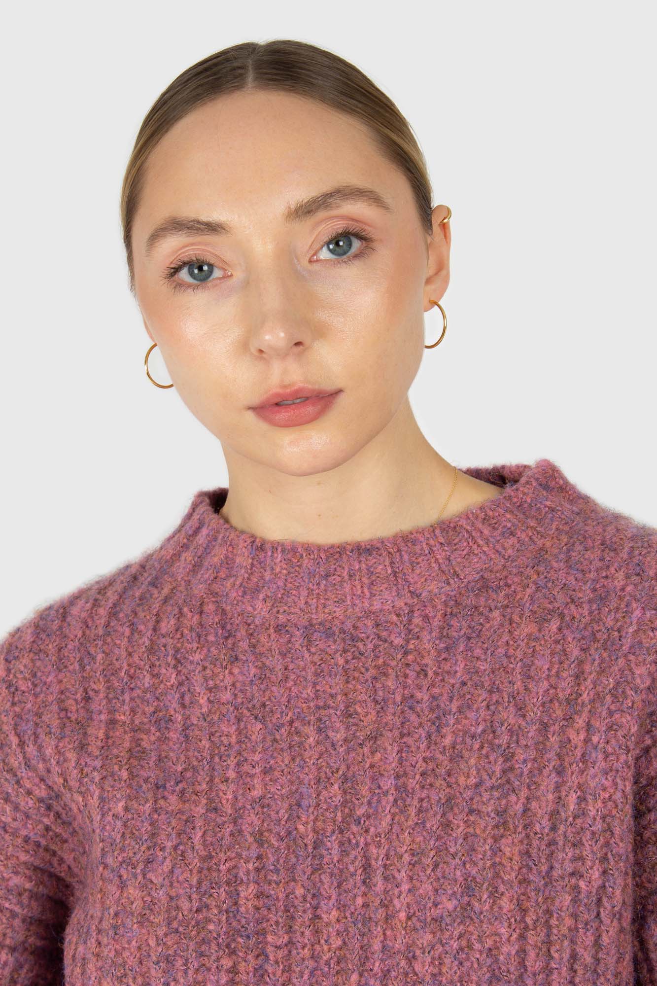Dusty pink flecked chunky knit cropped jumper - Image 3