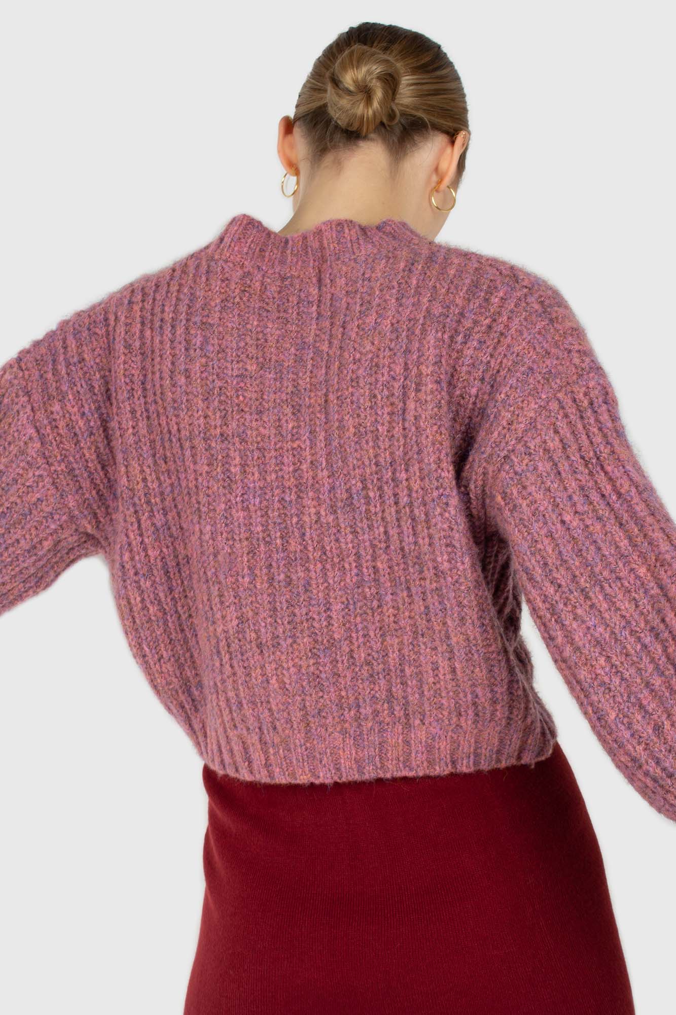 Dusty pink flecked chunky knit cropped jumper - Image 4