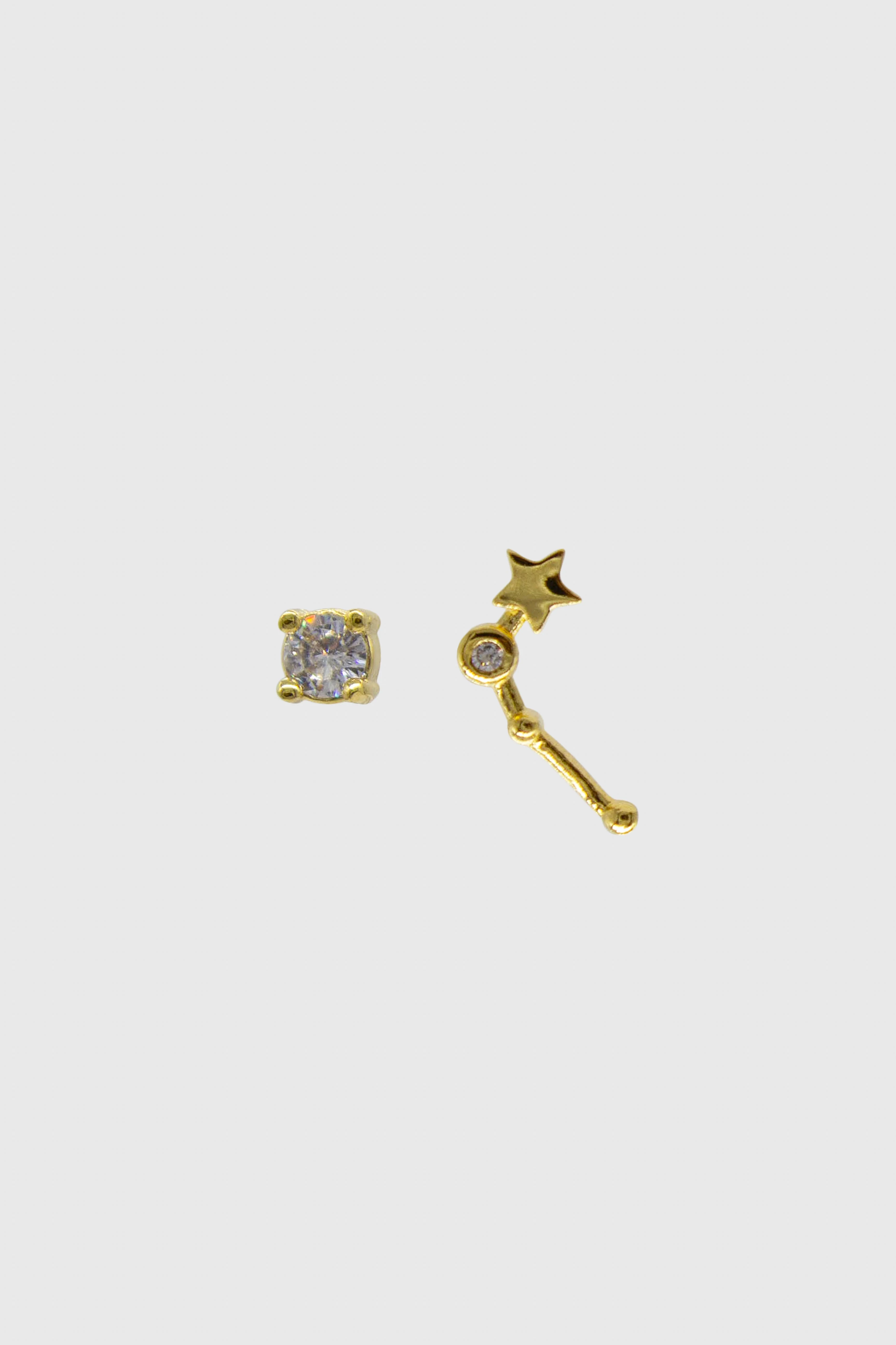 Gold birthstone zodiac earrings / Apr - Diamond - Image 3