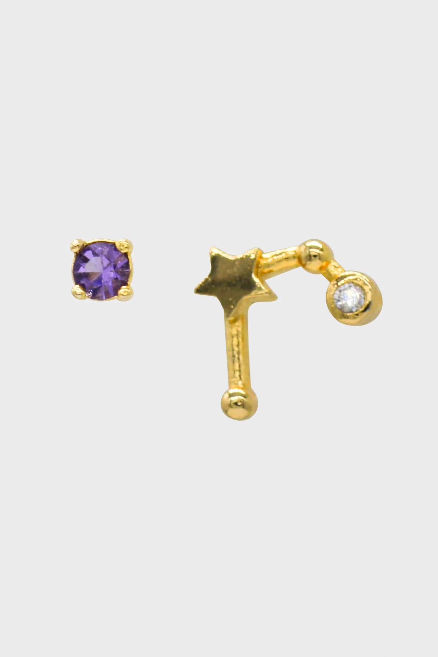 Gold birthstone zodiac earrings / Feb - Amethyst purple - Image 4