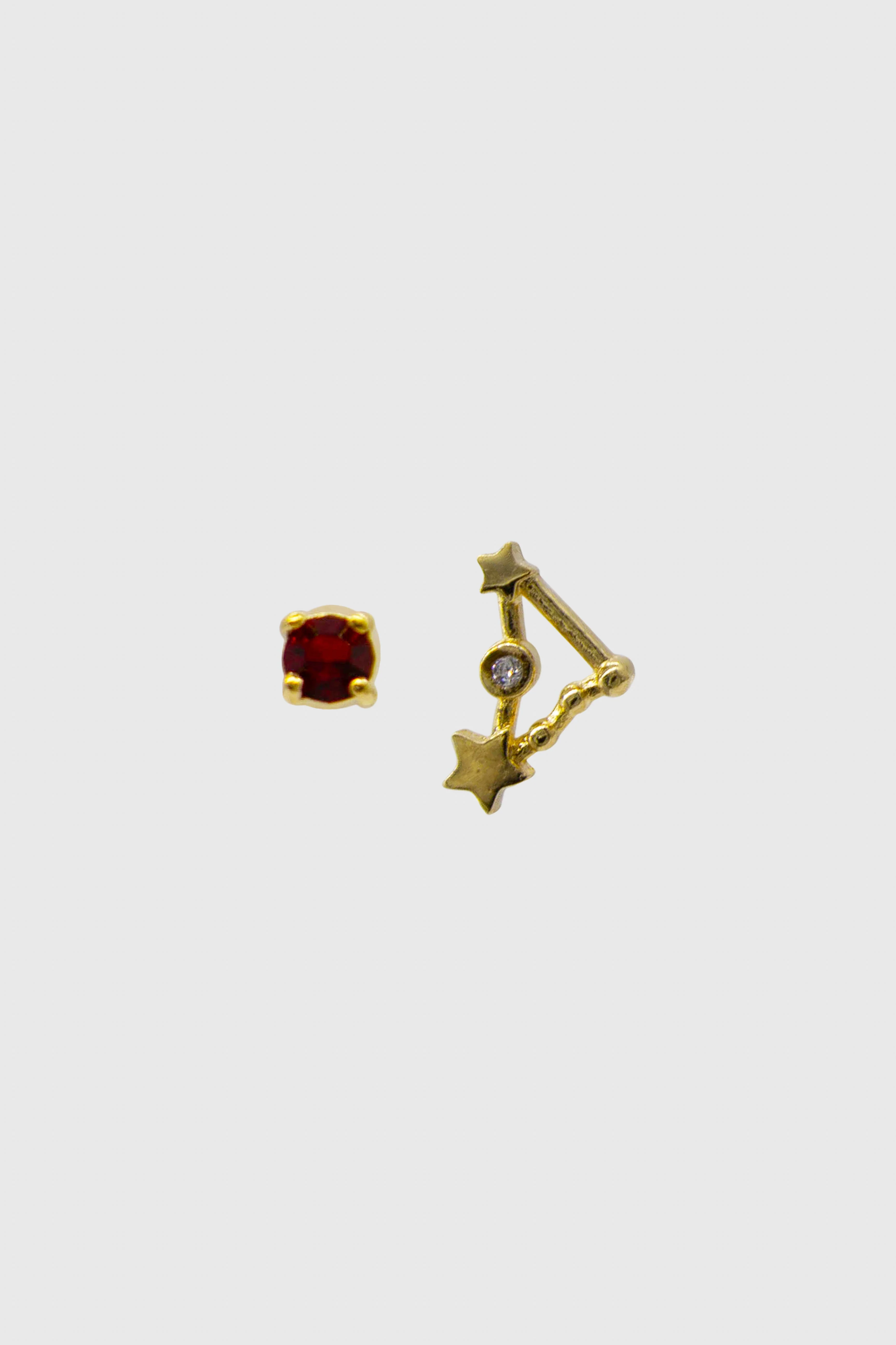 Gold birthstone zodiac earrings / Jan - Garnet wine red - Image 4