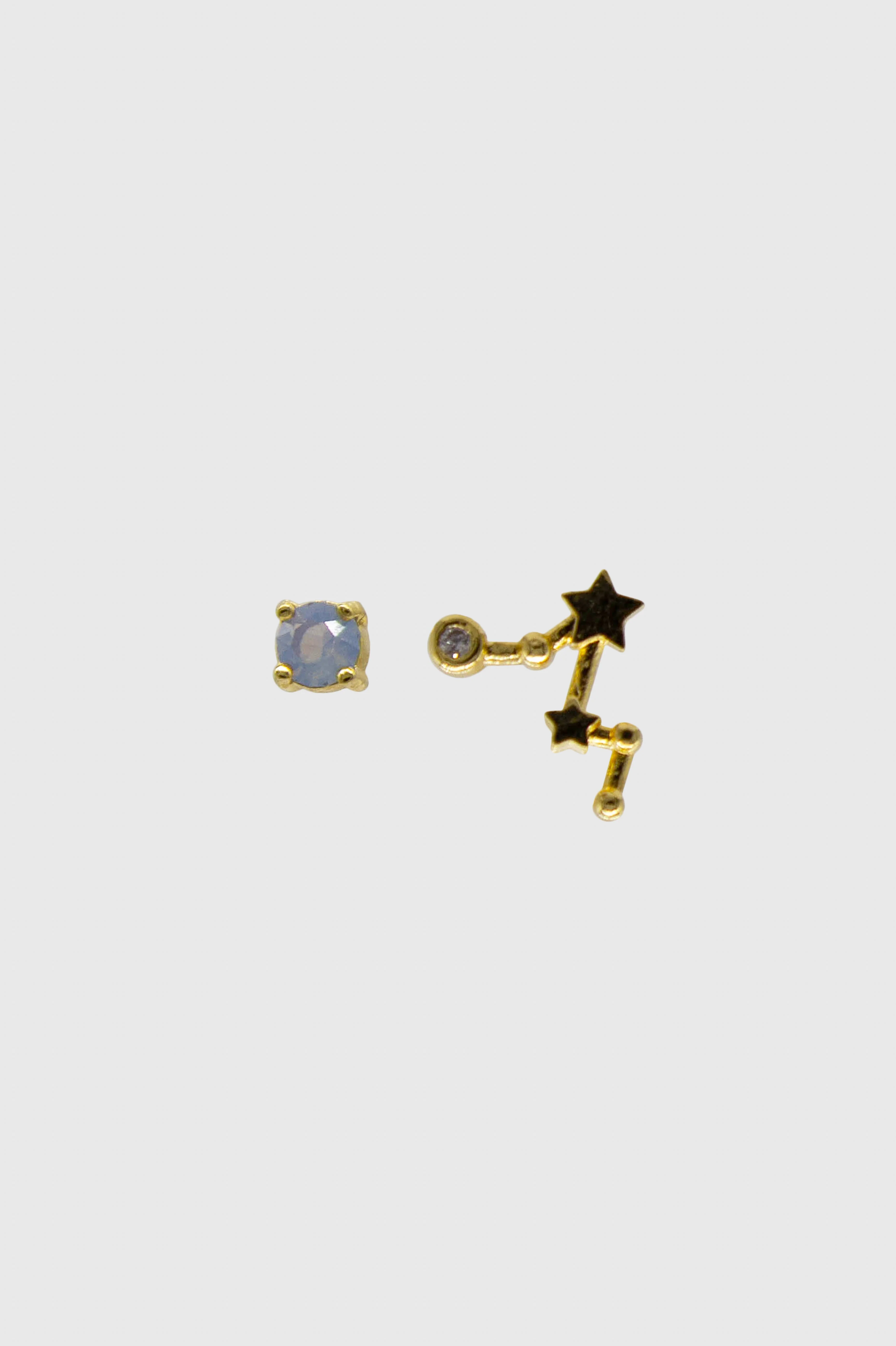 Gold birthstone zodiac earrings / Mar - Aquamarine light blue - Image 4