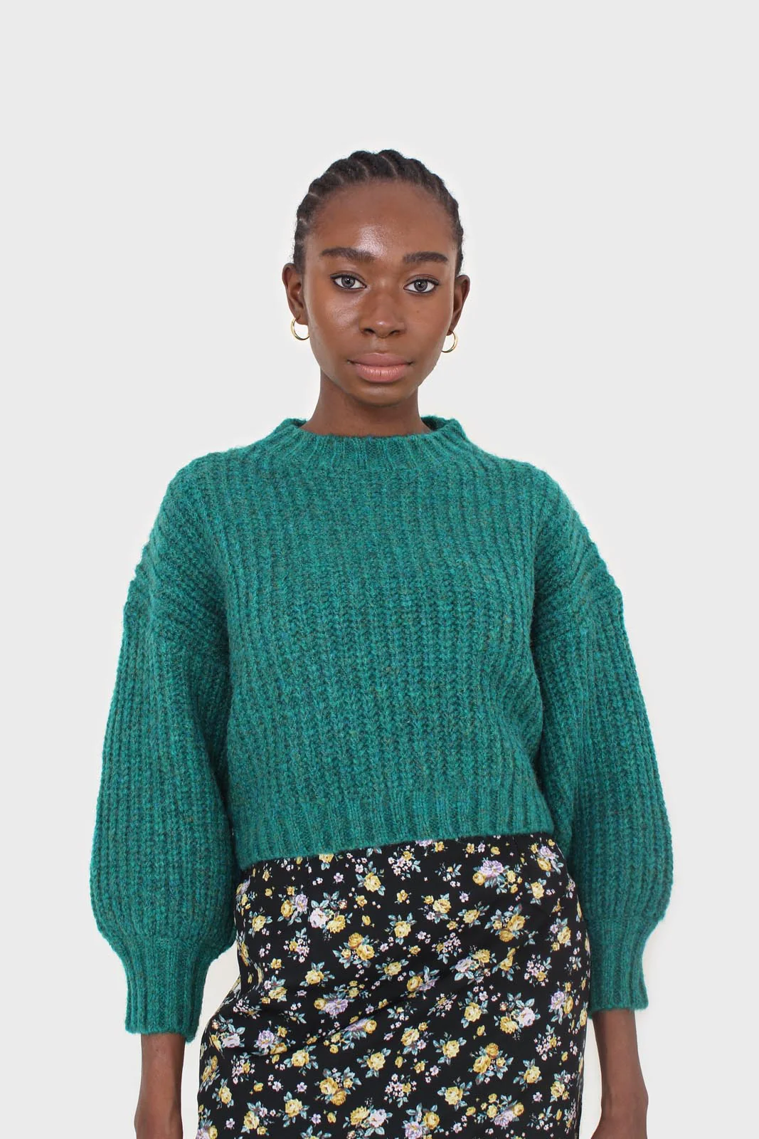 Green flecked chunky knit cropped jumper - Image 6