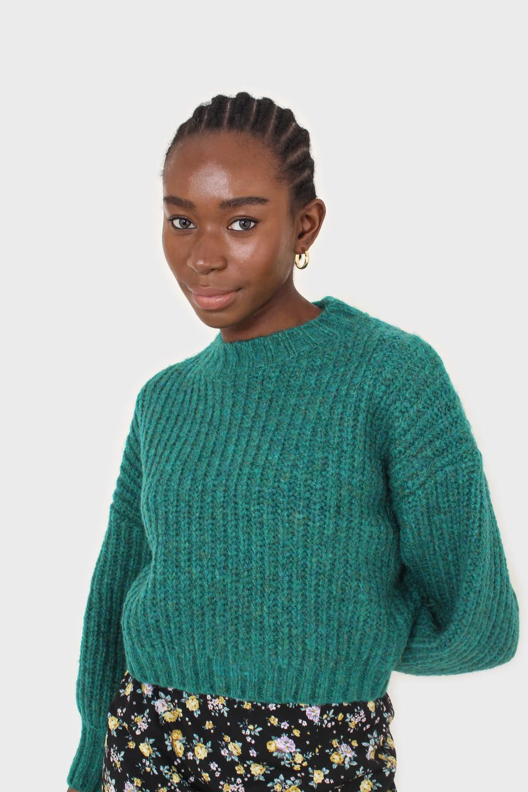 Green flecked chunky knit cropped jumper - Image 7