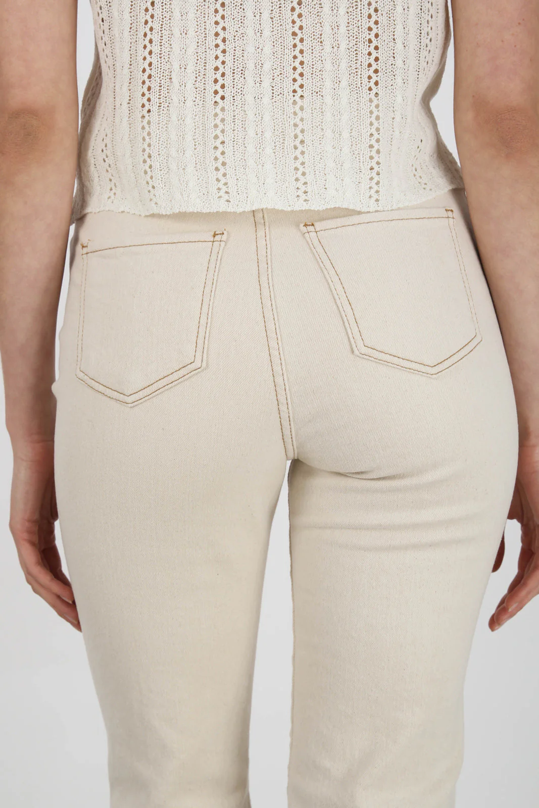 Ivory and beige contrast stitch jeans - 996 - Image 12
