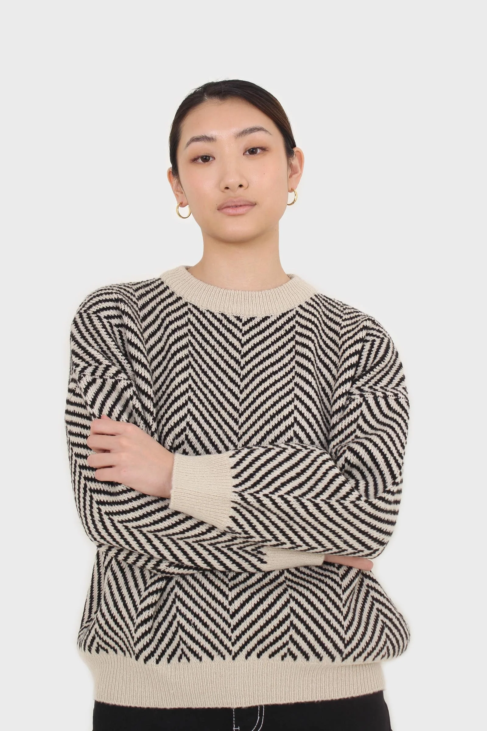 Ivory and black herringbone jumper - Image 3
