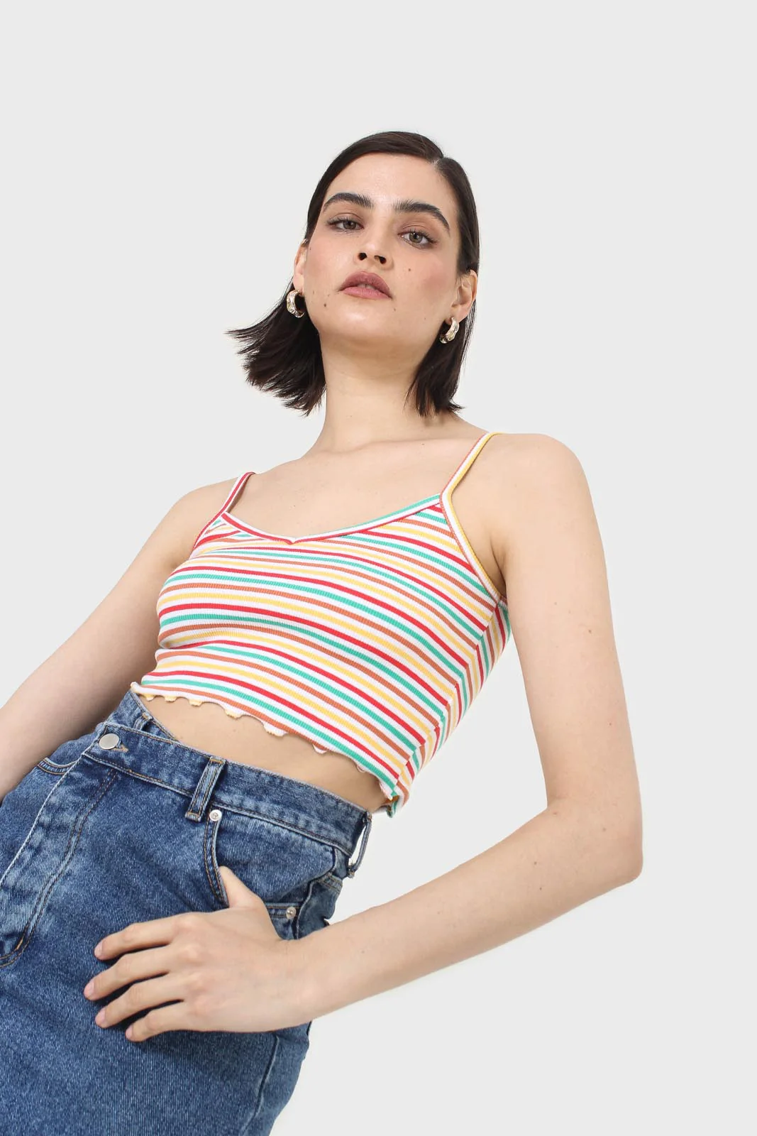 Ivory and green multi striped cropped tank - Image 4