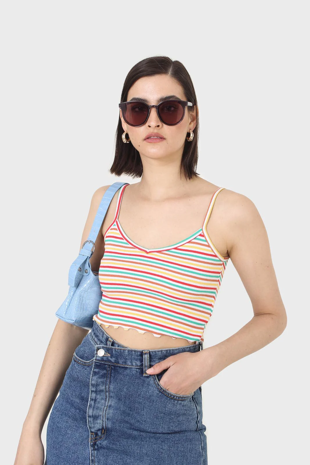 Ivory and green multi striped cropped tank - Image 5