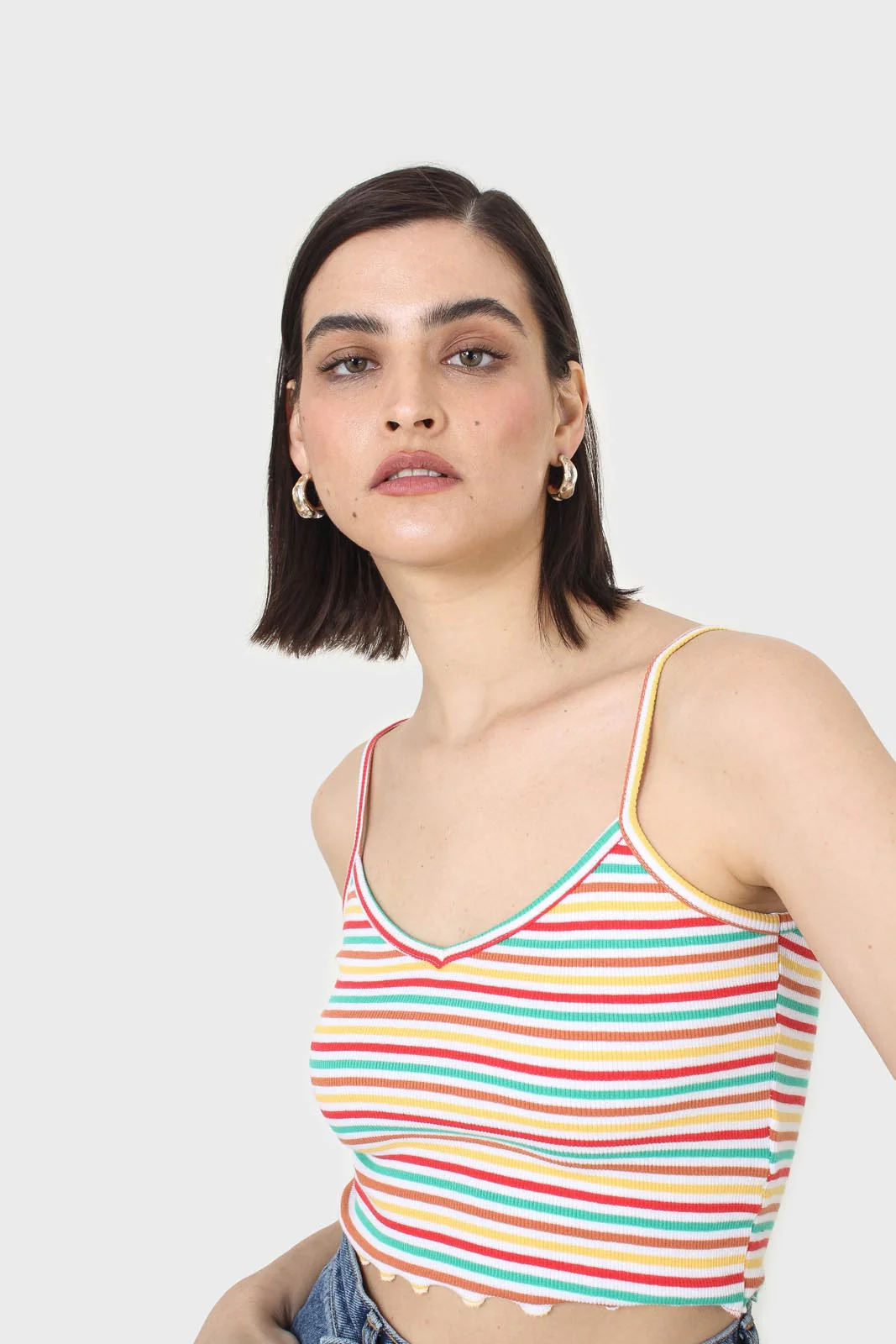 Ivory and green multi striped cropped tank - Image 8