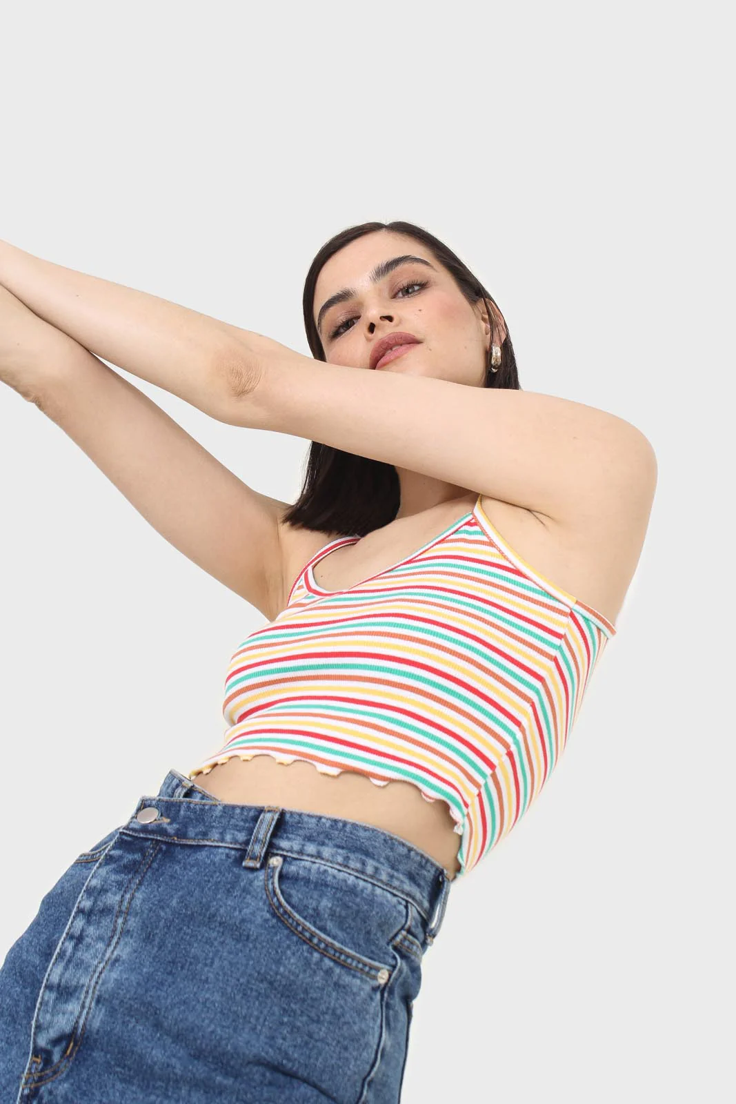 Ivory and green multi striped cropped tank - Image 9