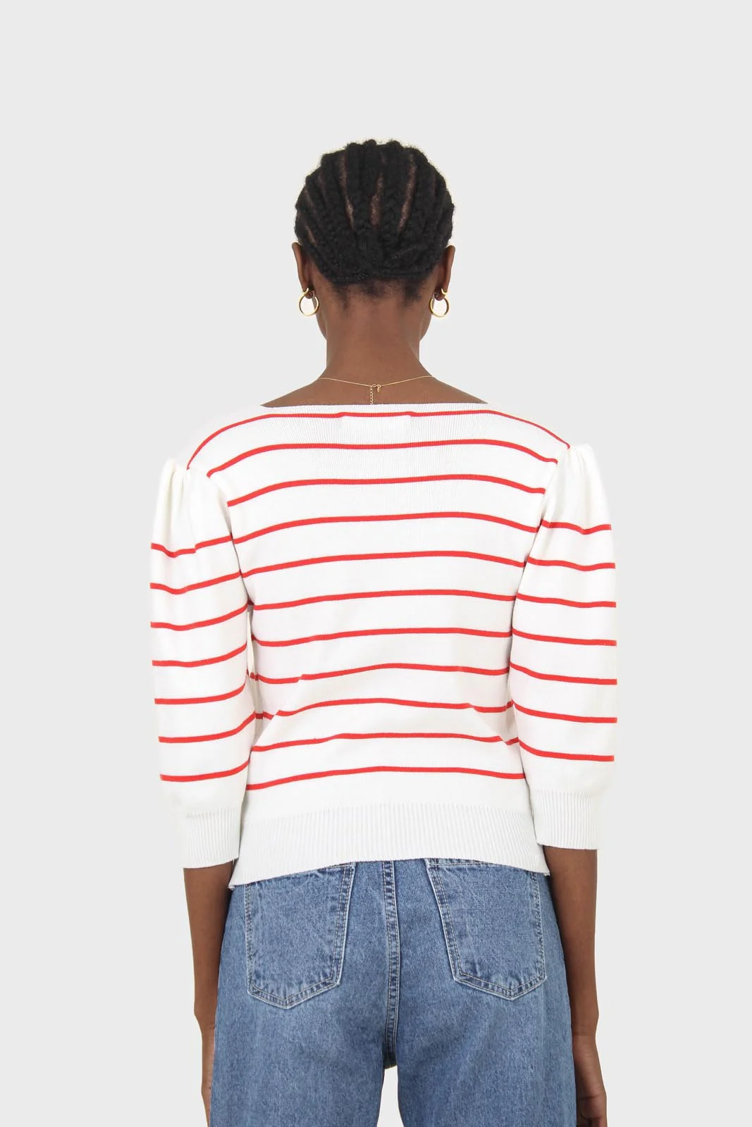 Ivory and red striped ruched front top - Image 3