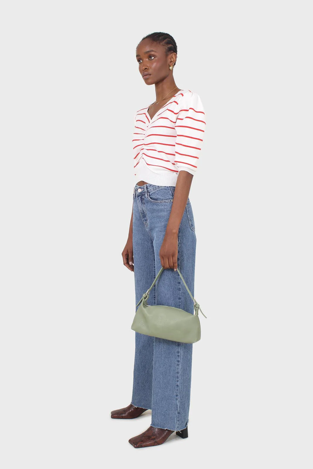Ivory and red striped ruched front top - Image 4