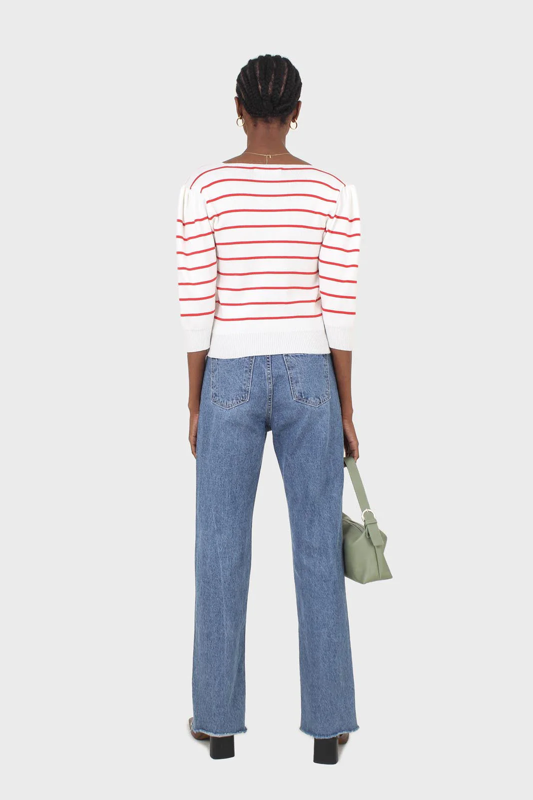 Ivory and red striped ruched front top - Image 6