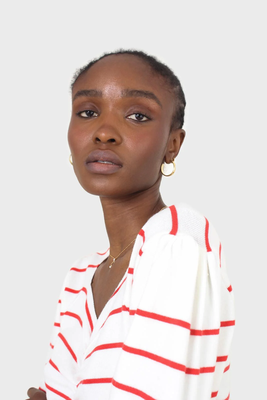 Ivory and red striped ruched front top - Image 8