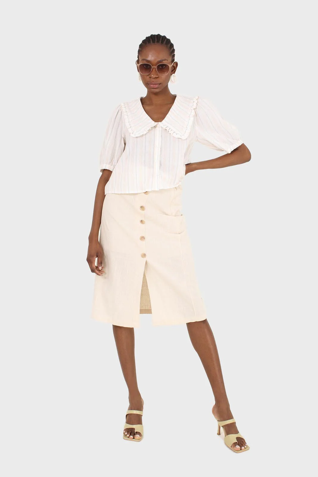 Ivory striped oversized collar blouse - Image 3