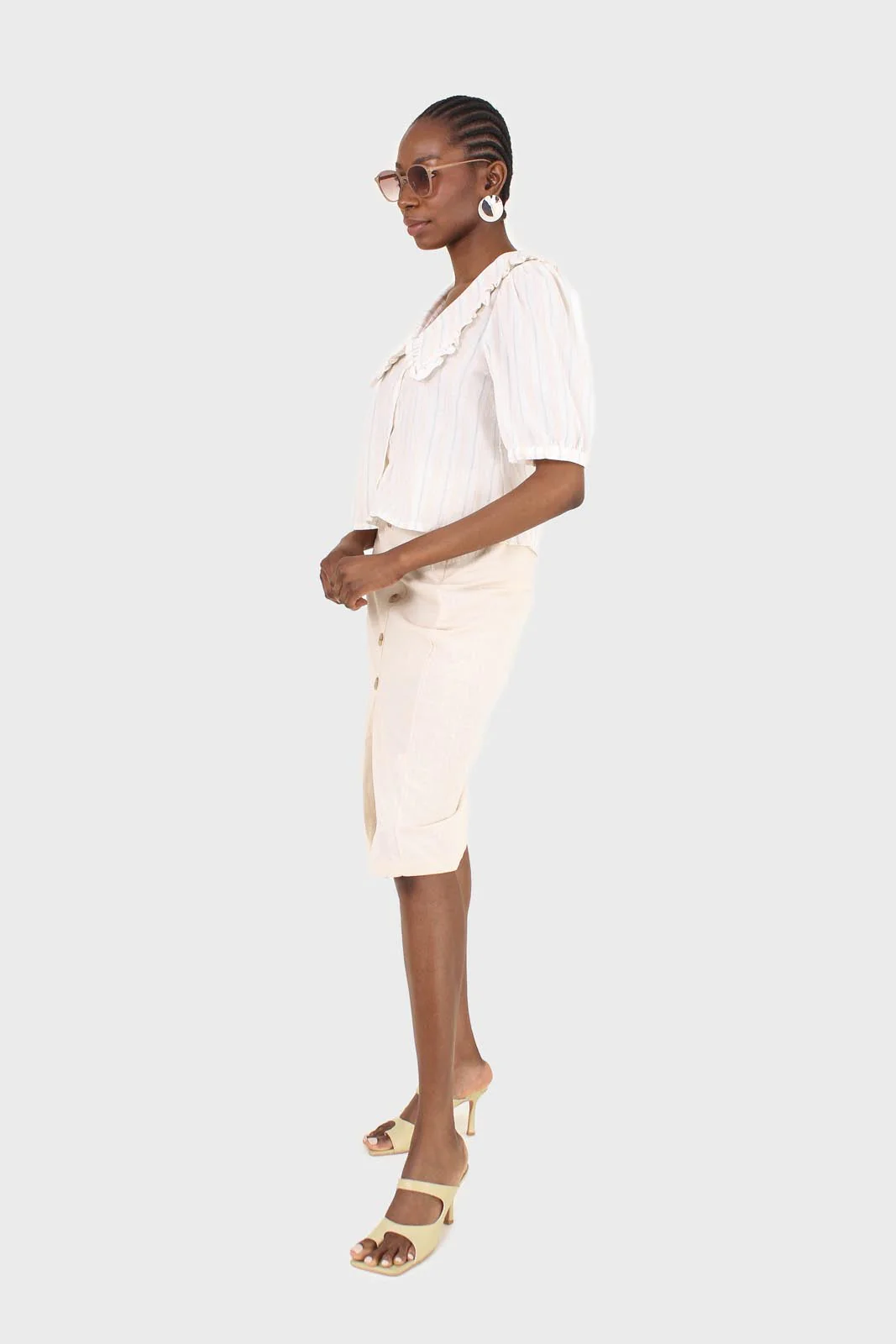 Ivory striped oversized collar blouse - Image 4