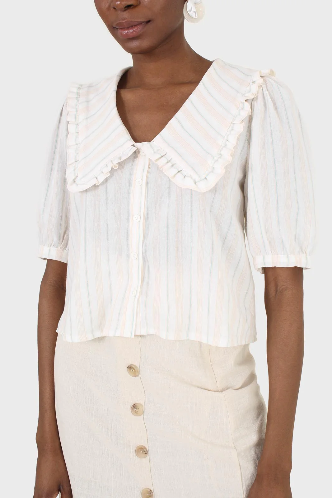 Ivory striped oversized collar blouse - Image 6