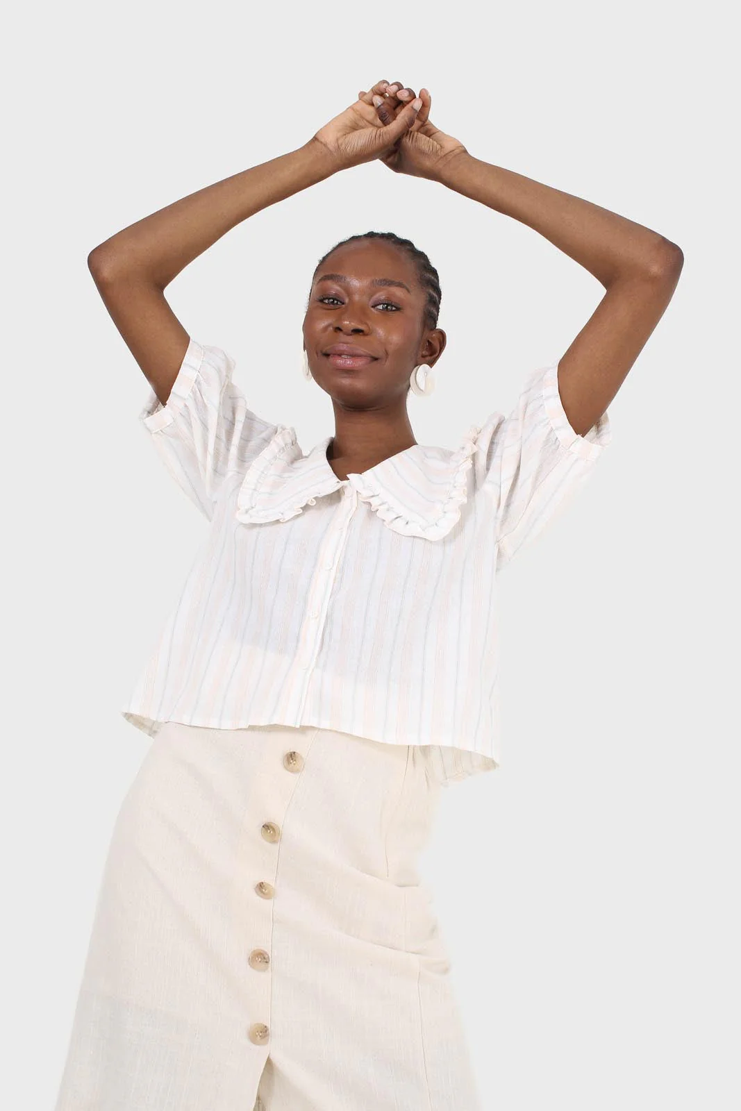 Ivory striped oversized collar blouse - Image 7