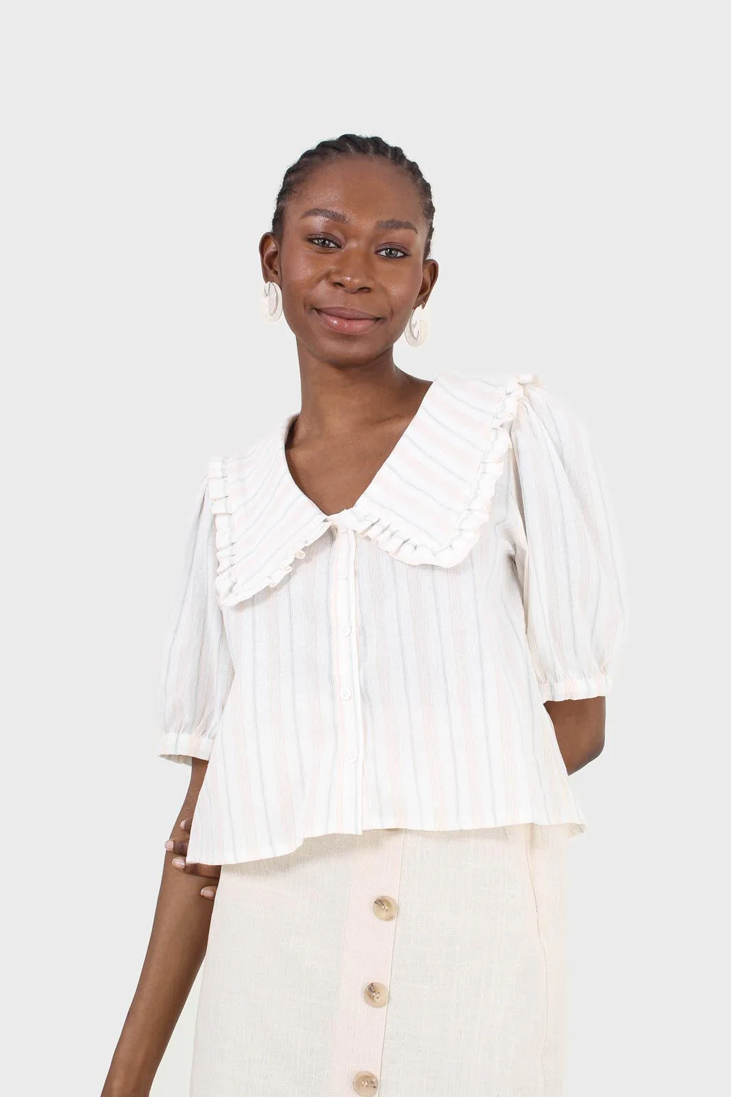 Ivory striped oversized collar blouse - Image 8