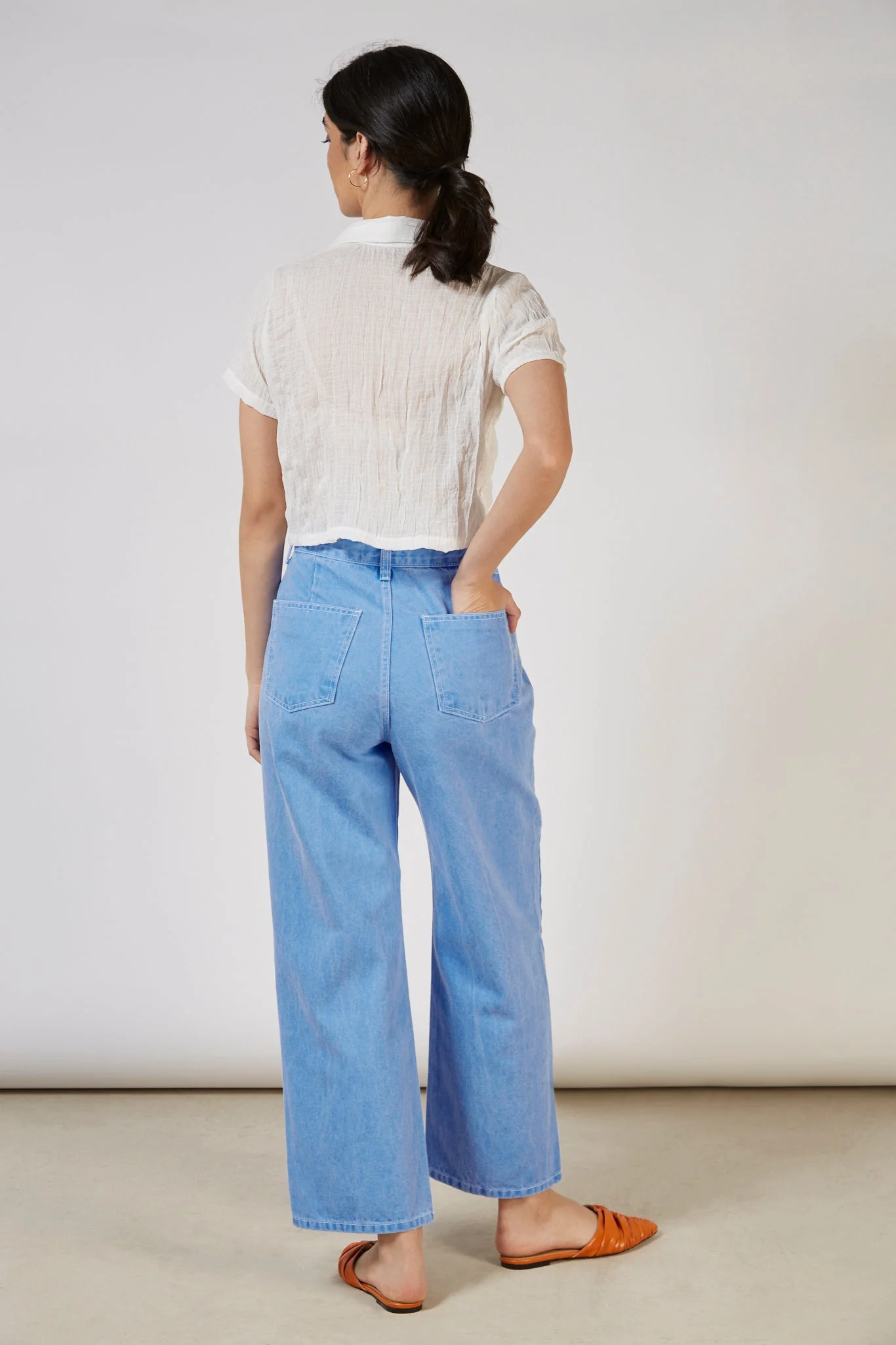 Bright blue contrast stitch button waist jeans - Image 10