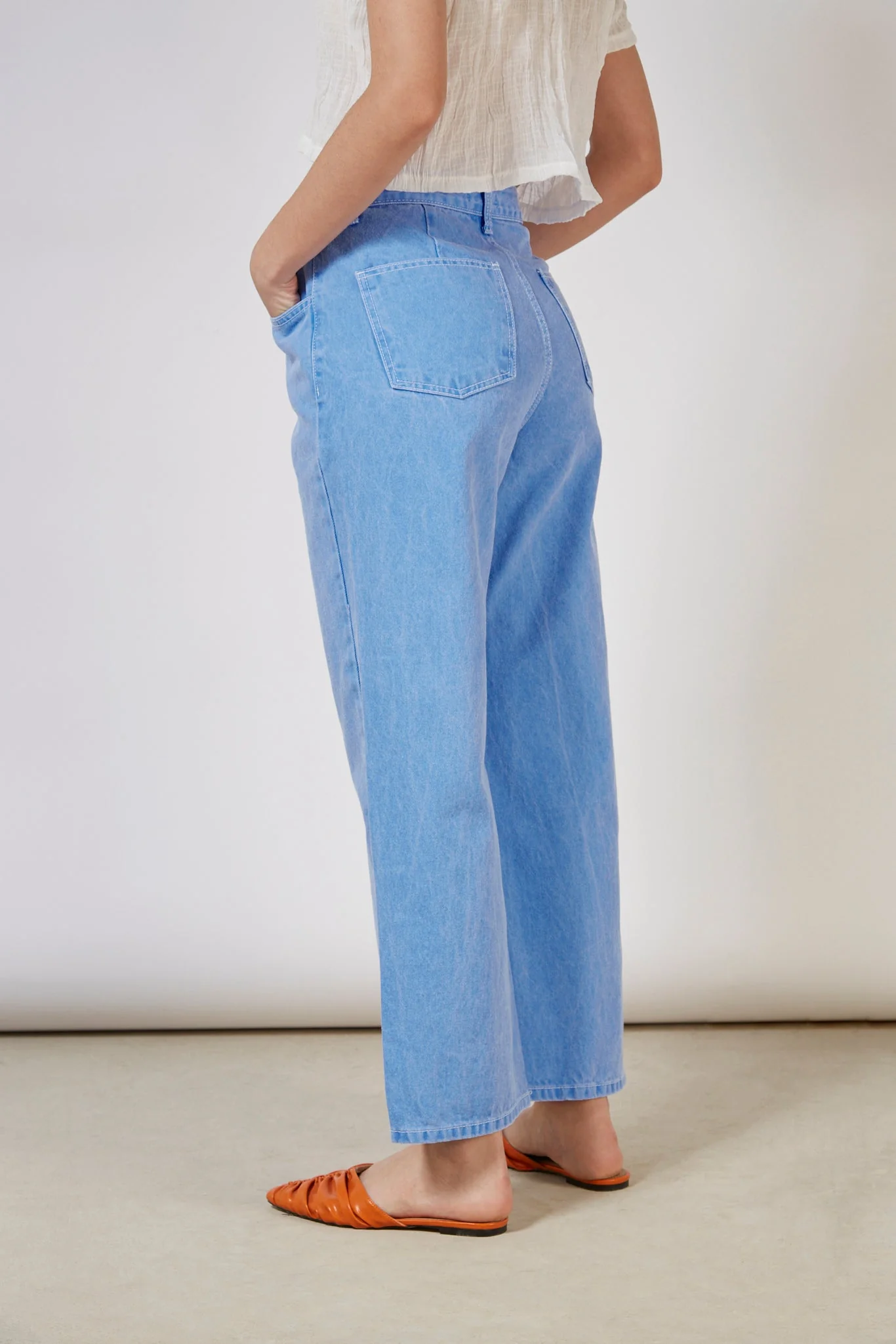 Bright blue contrast stitch button waist jeans - Image 3